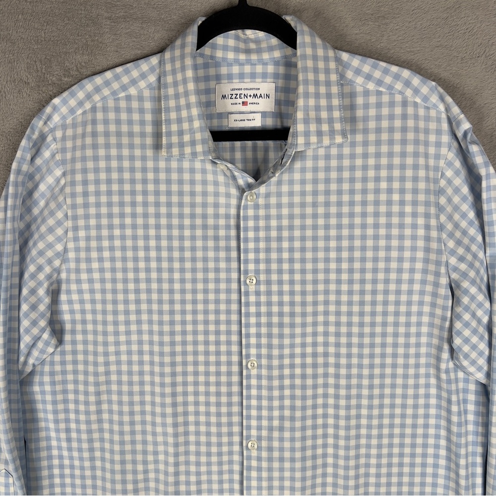 Mizzen+Main Leeward Button Up Shirt‎ Men's 2XL Trim Fit Light Blue Gingham Check - Picture 2 of 11
